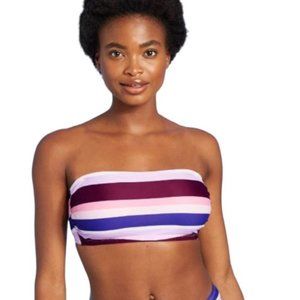 NEW Multicolored Stripes Beach Pool Removable Pads & Straps Bikini Swim Top